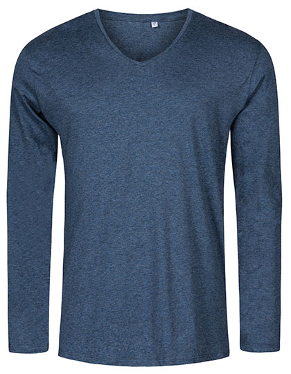 X.O by Promodoro Men's V-Neck T-Shirt Long Sleeve in Heather Navy