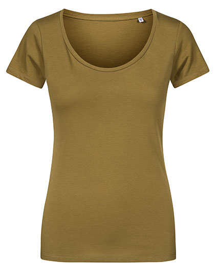 X.O by Promodoro Women's Deep Scoop T-Shirt in Olive