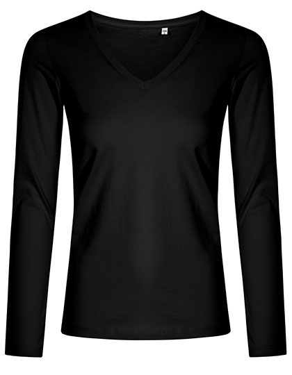 X.O by Promodoro Women's V-Neck T-Shirt Long Sleeve in Black