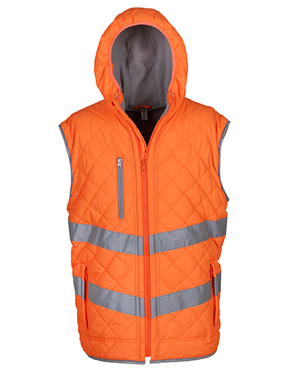 YOKO Hi-Vis Kensington Hooded Gilet in Hi-Vis Orange