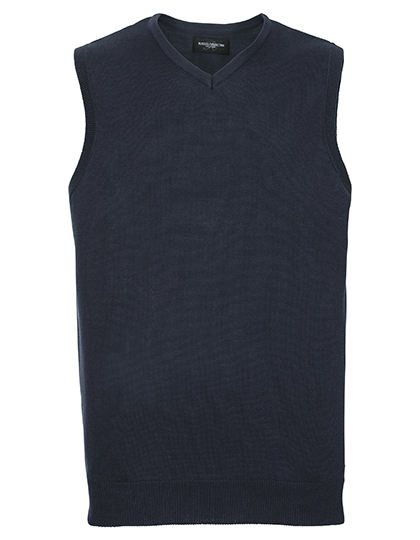 Russell Athletic Collection Men's V-Neck Sleeveless Knitted Pullover in French Navy