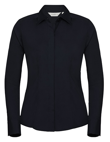 Russell Athletic Collection Ladies' Long Sleeve Fitted Polycotton Poplin Shirt in French Navy