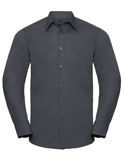 Russell Athletic Collection Men's Long Sleeve Tailored Polycotton Poplin Shirt in Convoy Grey