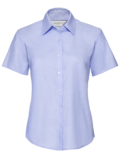 Russell Athletic Collection Ladies' Short Sleeve Tailored Oxford Shirt in Oxford Blue