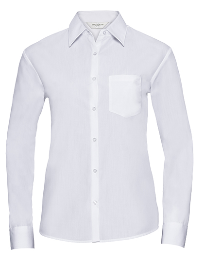 Russell Athletic Collection Ladies' Long Sleeve Classic Polycotton Poplin Shirt in White