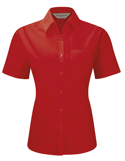 Russell Athletic Collection Ladies' Short Sleeve Classic Polycotton Poplin Shirt in Classic Red
