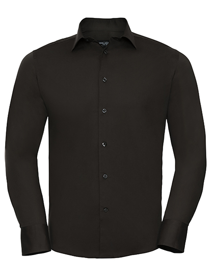 Russell Athletic Collection Men's Long Sleeve Fitted Stretch Shirt in Chocolate