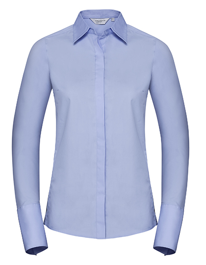 Russell Athletic Collection Ladies' Long Sleeve Fitted Ultimate Stretch Shirt in Bright Sky