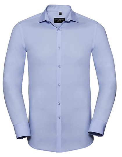 Russell Athletic Collection Men's Long Sleeve Fitted Ultimate Stretch Shirt in Bright Sky