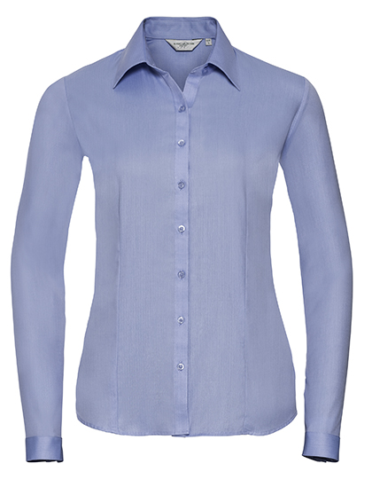Ladies' Long Sleeve Tailored Herringbone Shirt — besticken oder bedrucken lassen