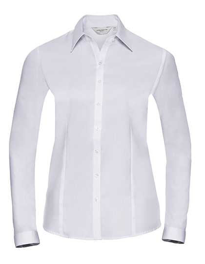 Russell Athletic Collection Ladies' Long Sleeve Tailored Herringbone Shirt in White