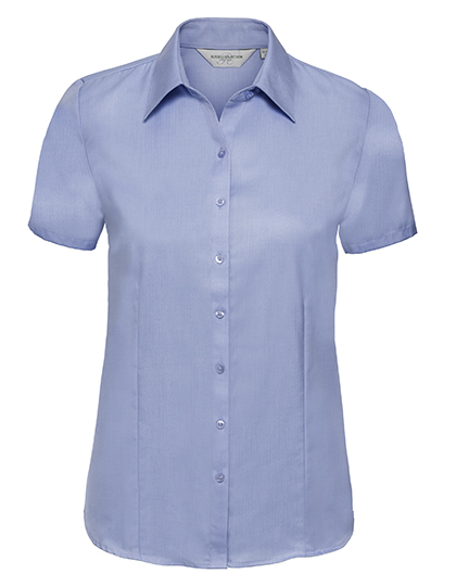 Ladies' Short Sleeve Tailored Herringbone Shirt — besticken oder bedrucken lassen
