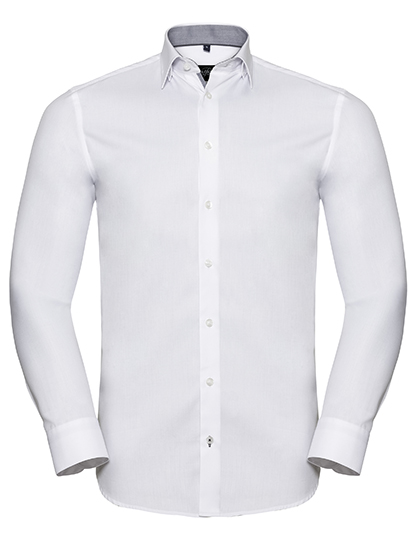 Russell Athletic Collection Men's Long Sleeve Tailored Contrast Herringbone Shirt